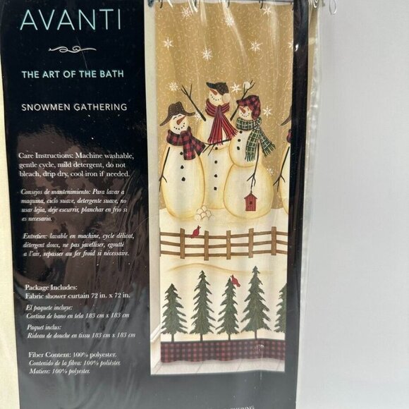 Avanti Snowmen Gathering 72x72" Fabric Shower Curtain Christmas Trees Beige New - Picture 4 of 7